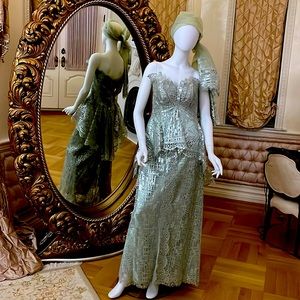 This magical light mint French lace gown fully lined w bone buddies